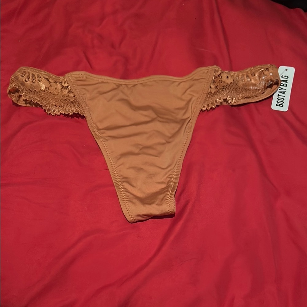 BootayBag Lace Trim Thong- Tan, Floral, & Lace Baby Pink & Yellow w/ bows